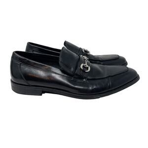 Carrucci Mens 9.5 Black Milos Signature Leather Horse Bit Buckle Loafer Shoes